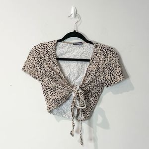 Brandy Melville Cheetah Crop Wrap Top